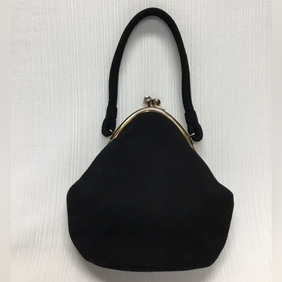 Handbags - Bag Black Suede, Gold Trim.